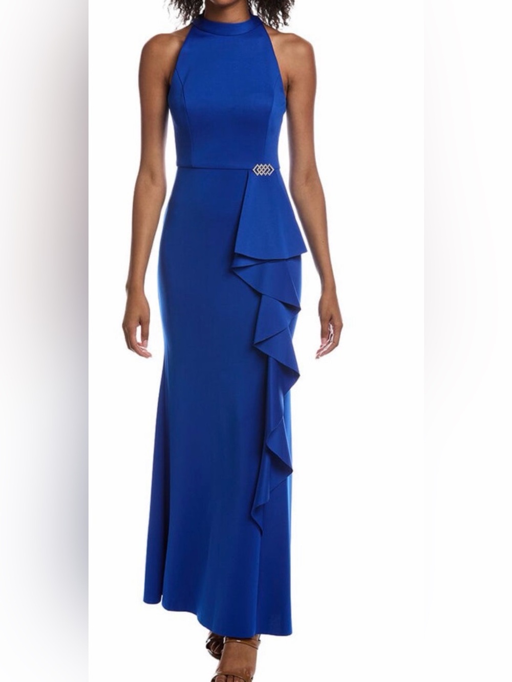 Eliza J Royal Blue Halter Ruffle Maxi Dress